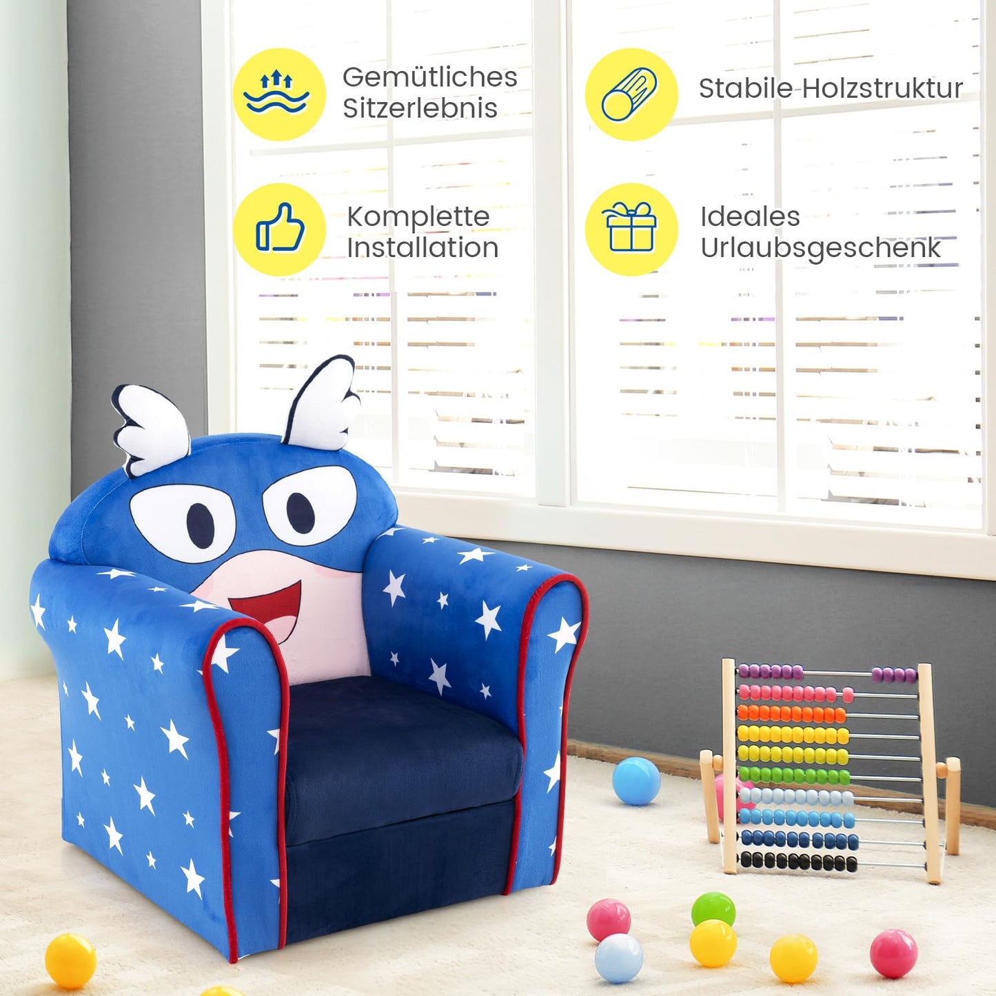 COSTWAY Children's Armchair Children's Sofa Children's Couch Baby Chair for Girls and Boys Children's Furniture Children's Chair Foam (Spaceship)