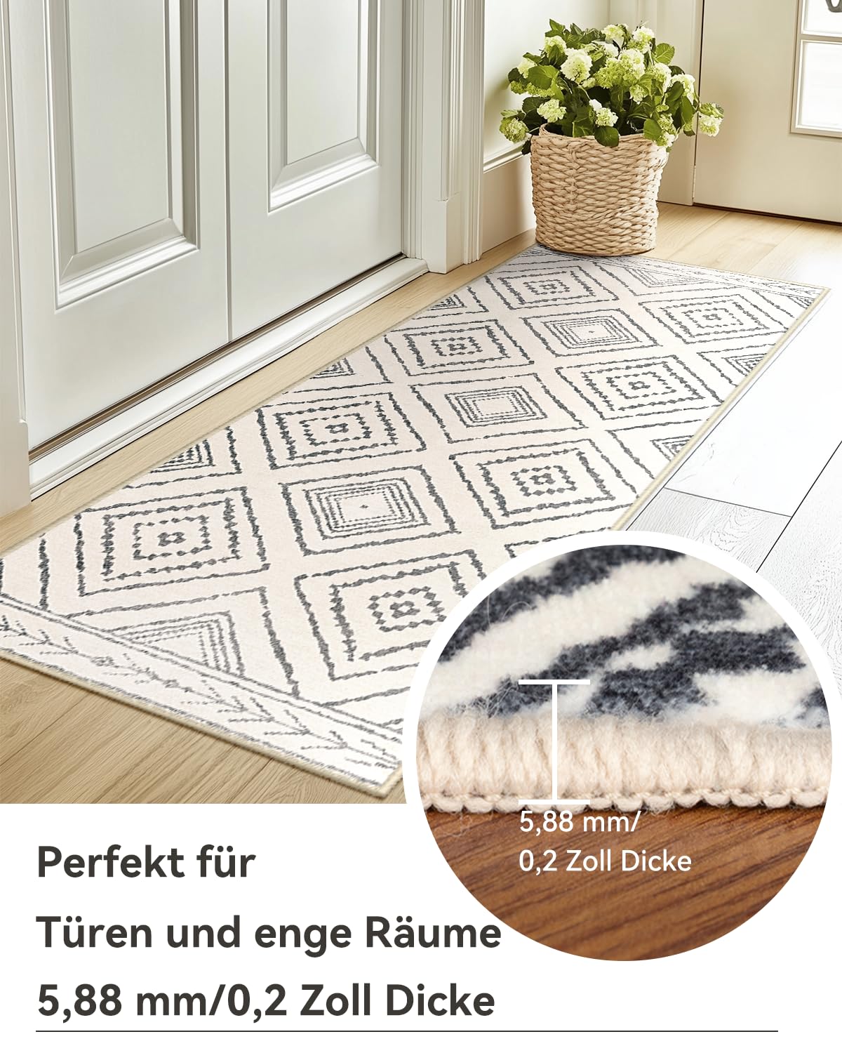 DEFYNEE Teppich Wohnzimmer 120 x 180 cm – Waschbarer Kurzflor Teppich, rutschfest, Vintage & Boho Stil, Pflegeleicht – Für Flur, Wohnzimmer, Schlafzimmer & Esszimmer, Dunkelblau