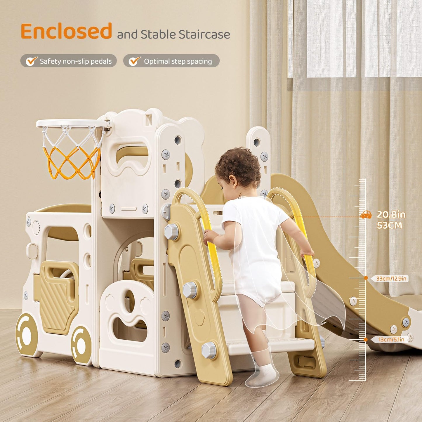 Krovtoy Kleinkindrutsche mit Weihnachtselch-Motiv, freistehende Kleinkindrutsche mit Golf-Set, Babyrutsche, Spielplatzgerät, für den Innen- und Außenbereich (Grau Beige - 6 in 1)