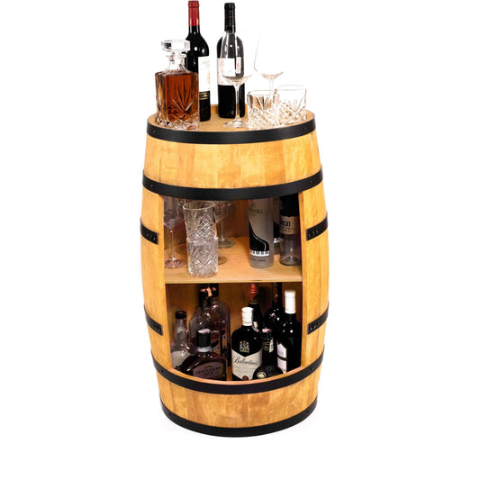 CREATIVE COOPER Wine Barrel Bar Table - Mini Bar Shelf Round - Alcohol Shrank Bottle Rack Wooden Shelves - Wooden Barrel Decoration - Wine Rack - Barrel Furniture - Wine Rack - Furniture Living Room -