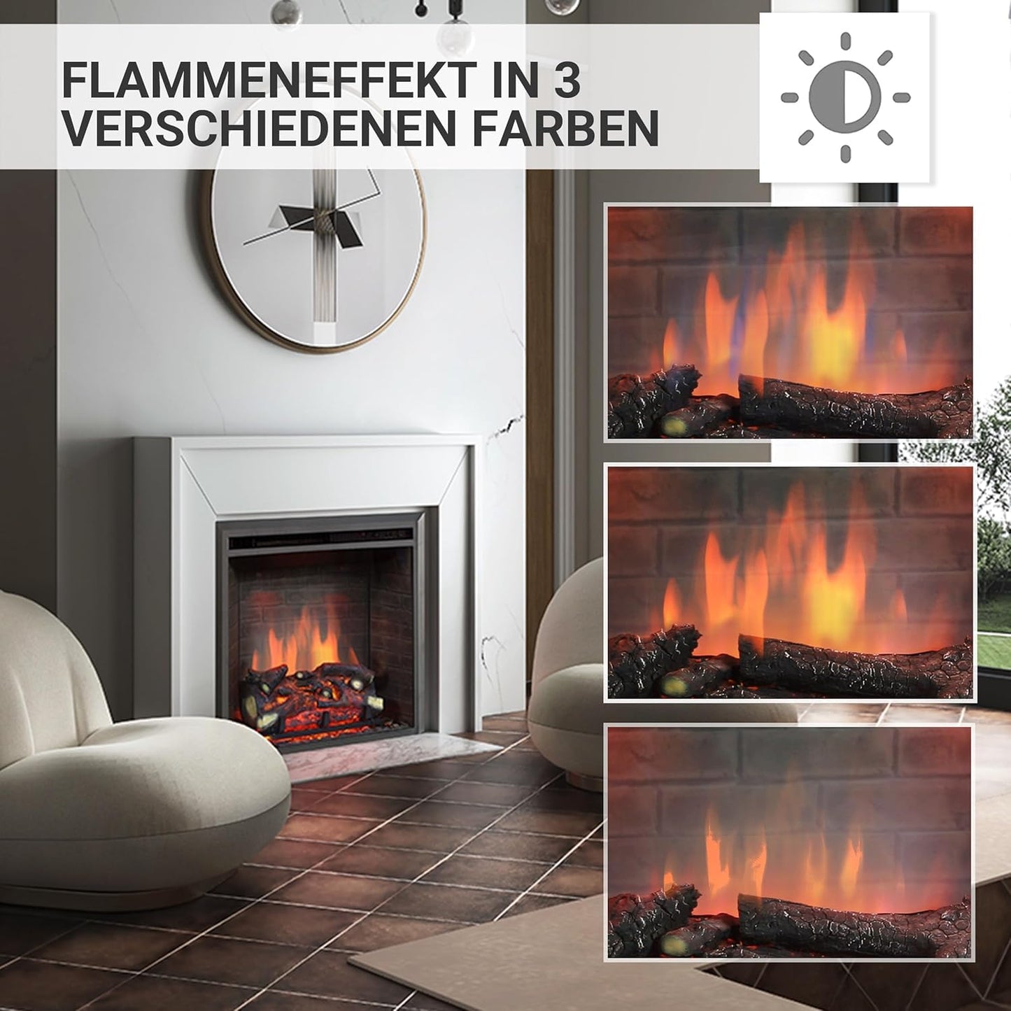 BALDERIA Calida 26" Elektrokamin - Elektrischer Einbaukamin mit 3D-Flammeneffekt | Elektro Heizung 2000W | Knister-Sound | Kamin mit Fernbedienung & Thermostat | Schwarz