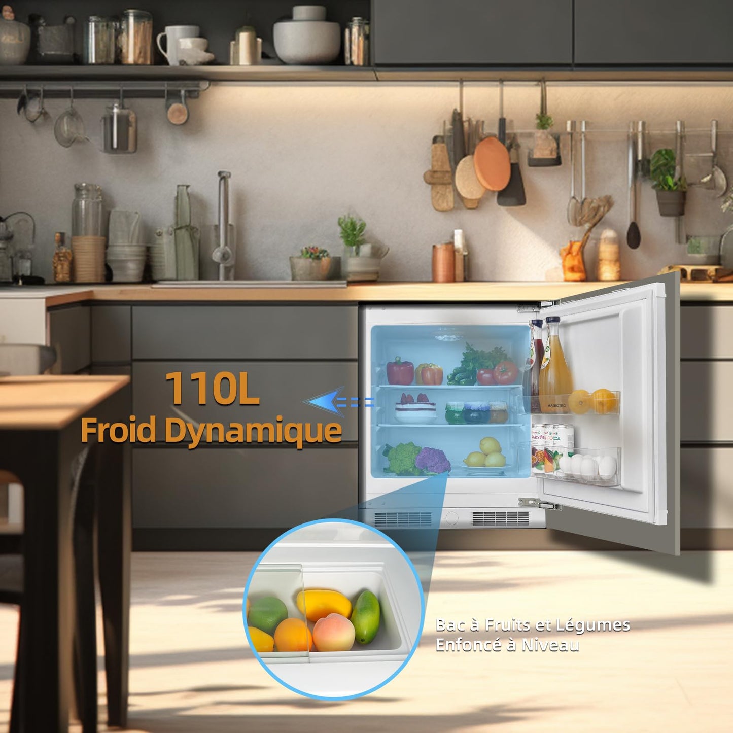 magictec Einbaukühlschrank mit Gefrierfach | 177 cm | 248L (186L/62L) | No Frost | Kühl-Gefrierkombination mit austauschbaren Türscharnieren | Inverterkompressor | Schnellkühlung | Geräuscharm
