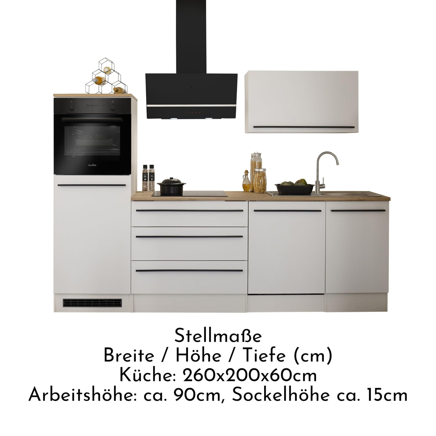 FINN Modern Kitchen Unit without Electrical Appliances in Matt White, Artisan Oak Look, Spacious Fitted Kitchen with Lots of Storage Space, 260 x 200 x 60 cm (W x H x D)