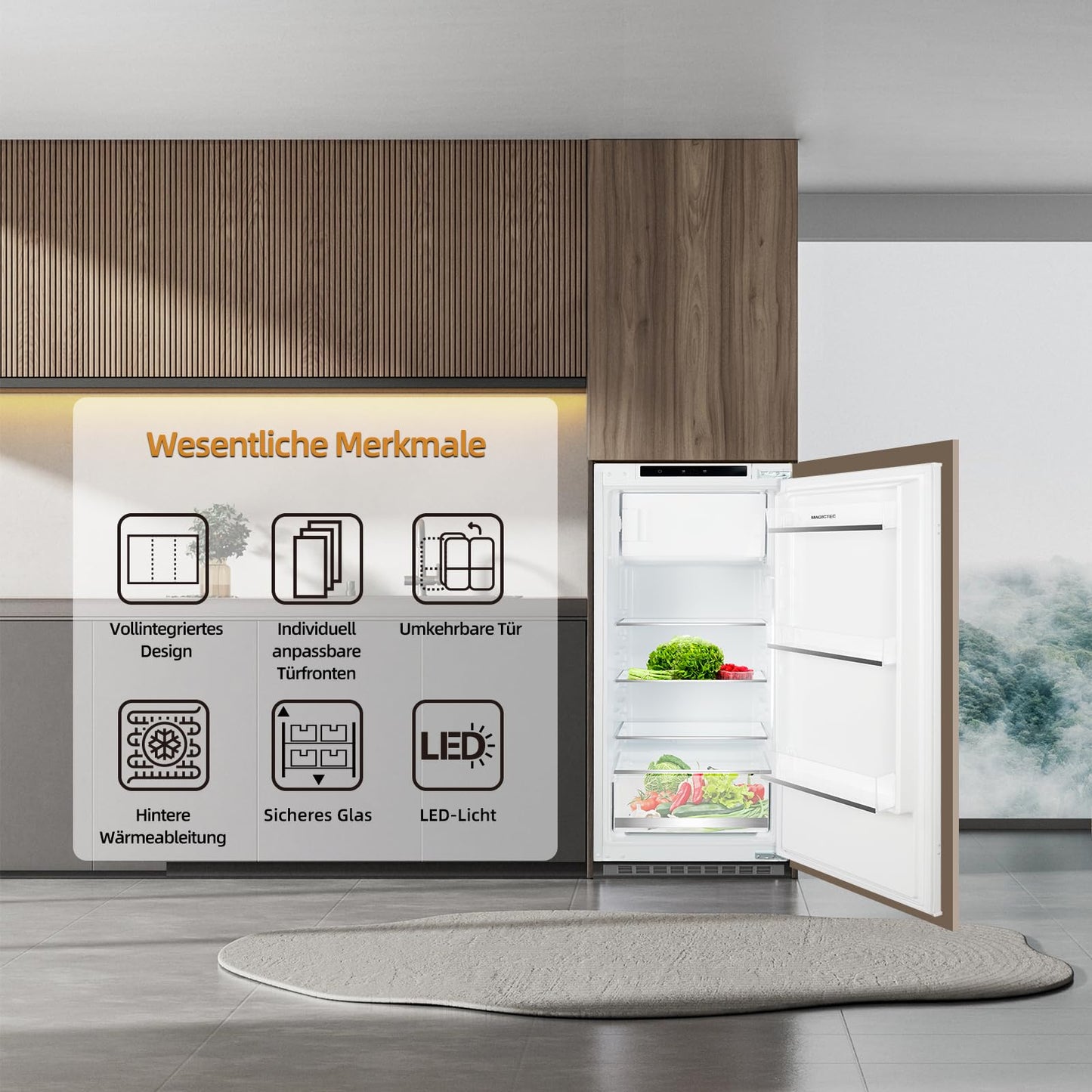 magictec Einbaukühlschrank mit Gefrierfach | 177 cm | 248L (186L/62L) | No Frost | Kühl-Gefrierkombination mit austauschbaren Türscharnieren | Inverterkompressor | Schnellkühlung | Geräuscharm