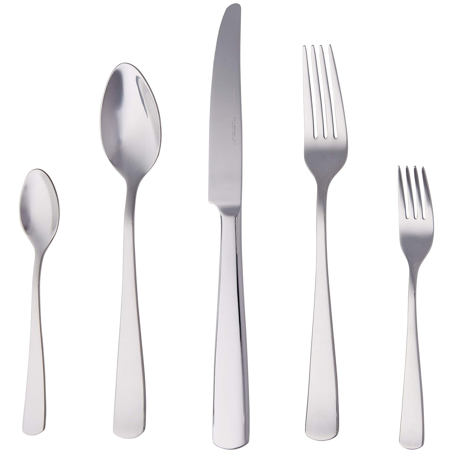 Amazon Basics Essbesteck-Set mit Eckiger Rand, Edelstahl, 20 Stück Set, für 4 Personen, Silberfarben