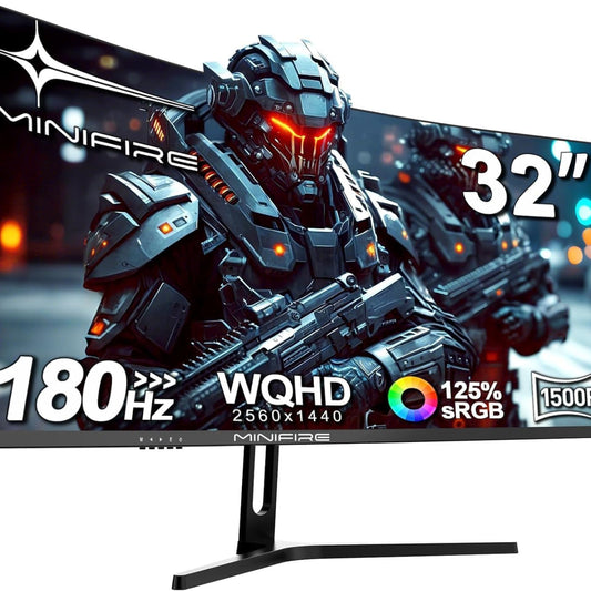 Minifire MFG32C3Q Gaming Curved Monitor 32 Inch 180Hz, 2K WQHD (2560 x 1440), 1500R, 1ms (MPRT), AMD FreeSync, sRGB 125%, VESA, 2xHDMI 2.0 / 2xDP (180Hz), Eye Care