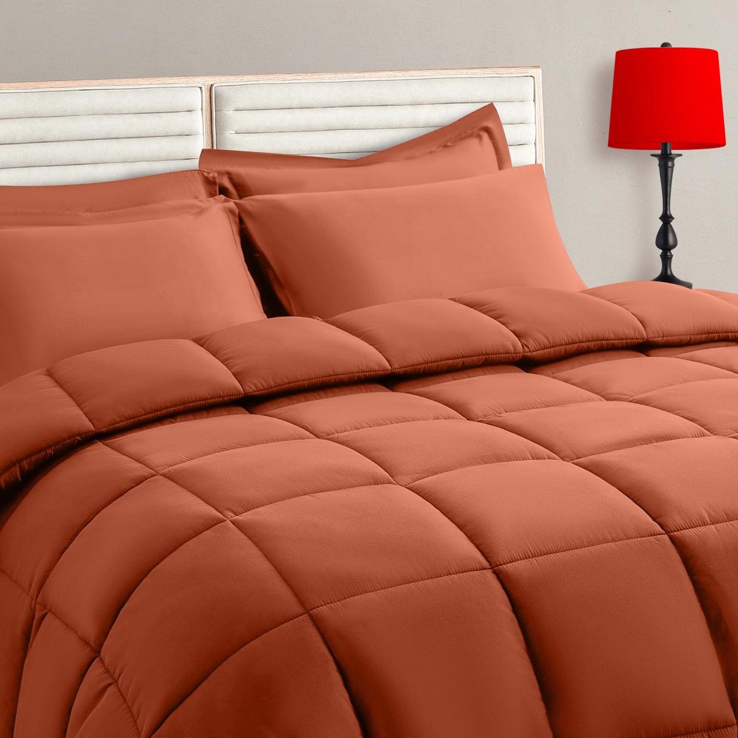 Twin Size Comforter Set - 5 Pieces, Bed in a Bag Bedding Sets with All Season Soft Quilted Warm Fluffy Reversible Comforter,Flat Sheet,Fitted Sheet,1 Pillow Shams,1 Pillowcases,Black