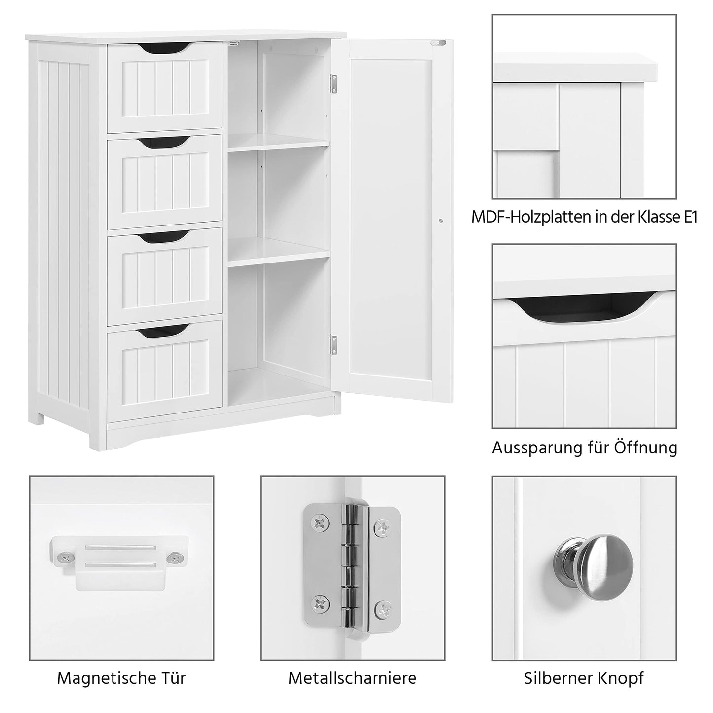 Yaheetech Bathroom Cabinet Floor Cabinet with 4 Drawers and 2 Doors Bathroom Cabinet Floor Cabinet with Height-Adjustable Shelf for Bathroom Living Room Hallway Kitchen White