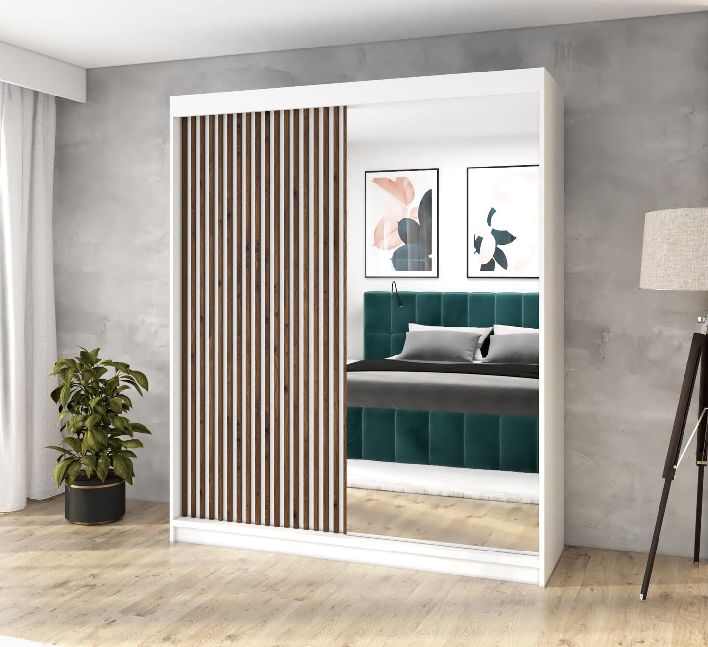 A&J MöbelLand Schwebetürenschrank MIT, 2-türig Kleiderschrank mit Spiegel (Schwarz, 160 cm x 215 cm)