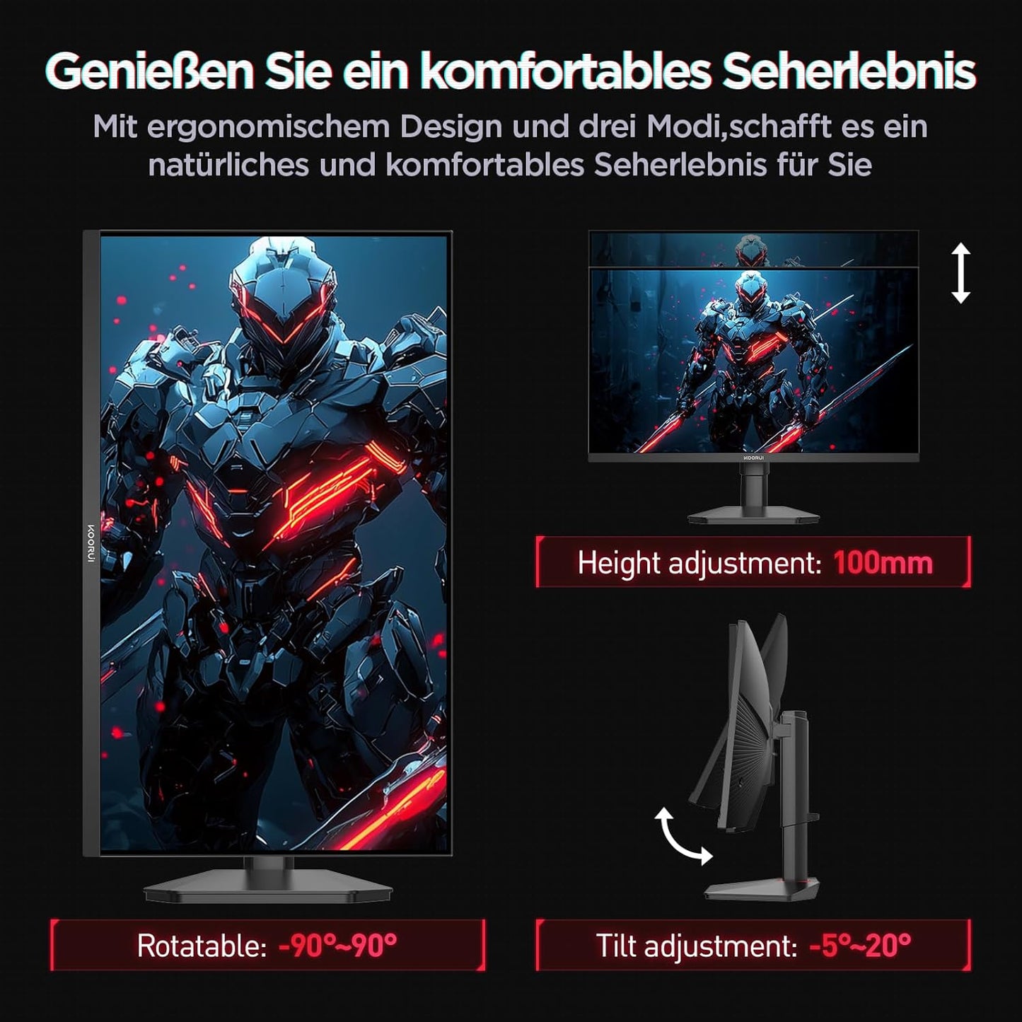 KOORUI Gaming Monitor 24 Inches, 200Hz PC Screen FHD 1920 x 1080 Fast IPS HDR400, Adaptive Sync 1ms, HDMI 2.0 & DP 1.4, VESA 75 x 75 mm-G2411P