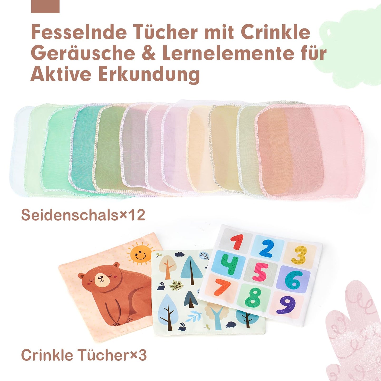 hahaland Baby Spielzeug 6 12 Monate Tissue Box, Montessori Toy Sensorik motorik Spielzeug, Stofftücher Kontrastreiche Farben Lernen Sensorische Spielzeug für Jungen Mädchen Geschenke