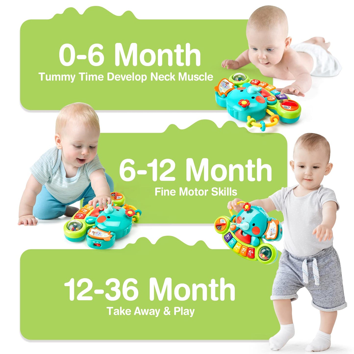 Hahaland Baby Spielzeug ab 6 Monate Mädchen,Elefant Musikspielzeug Motorikspielzeug,Musikinstrumente mit Licht & Klang Kinder Keyboard Babyspielzeug ab 1 Jahr Mädchen Jungen