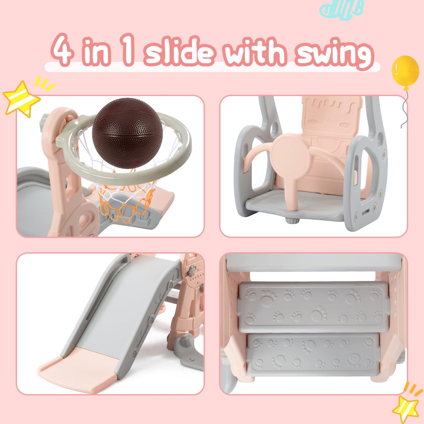 DADEA 6 in 1 Kinderrutsche mit Korb, Rutsche und Schaukel für Kinder im Freien Grün, 150 × 150 × 115 cm, Babyschaukel und Rutsche für Kinder zu Hause Schaukel Kinderrutsche, Grün