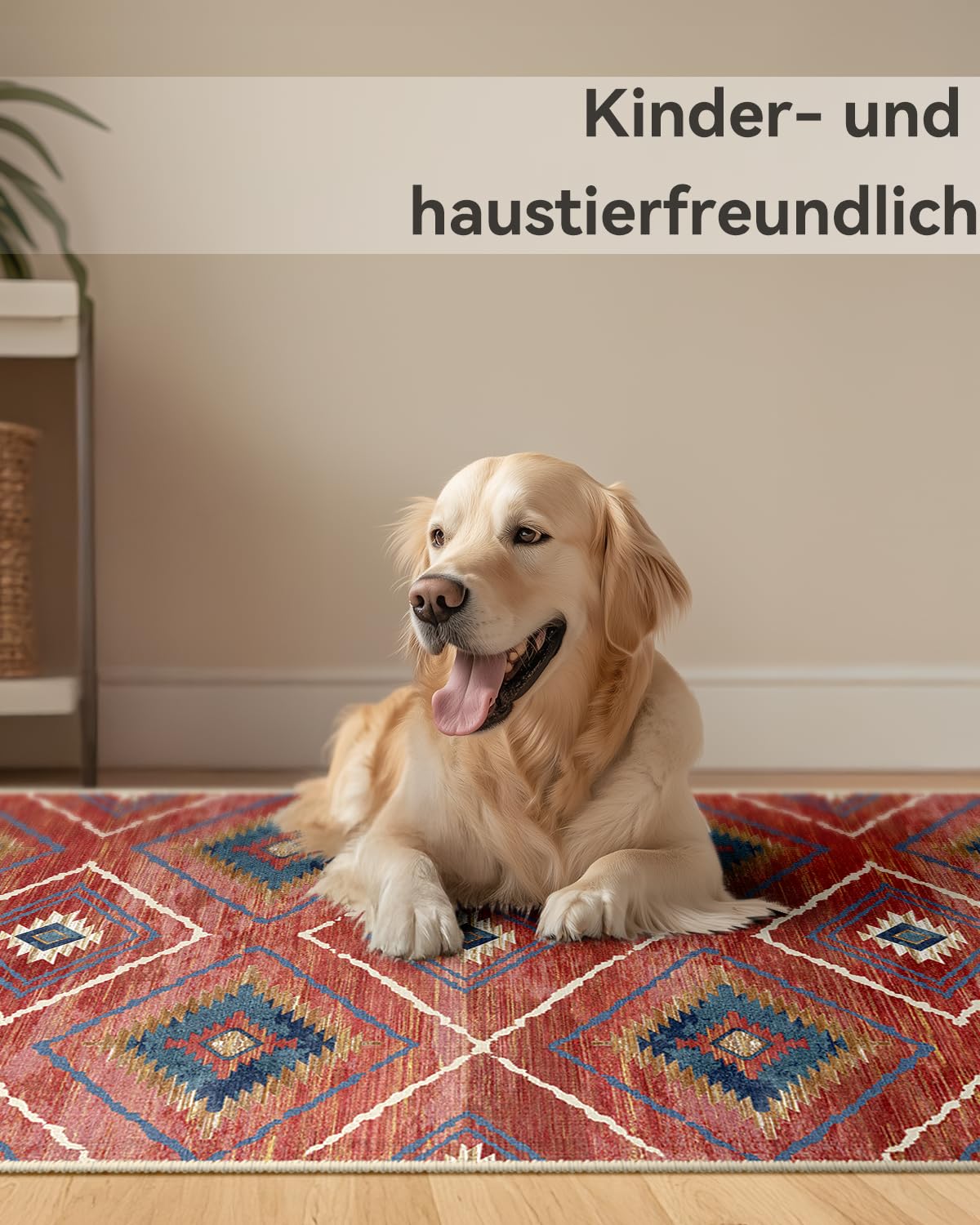 DEFYNEE Teppich Wohnzimmer 120 x 180 cm – Waschbarer Kurzflor Teppich, rutschfest, Vintage & Boho Stil, Pflegeleicht – Für Flur, Wohnzimmer, Schlafzimmer & Esszimmer, Dunkelblau