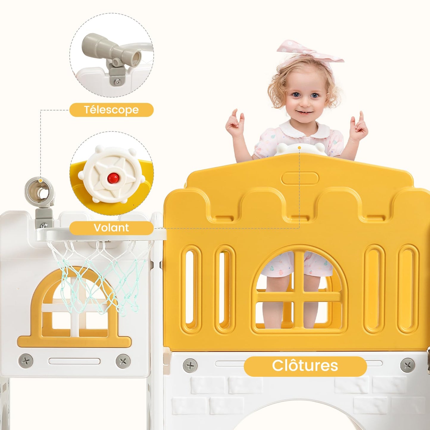 Kinder Rutsche 8 in1 Mit Klettern, Teleskop, Basketballkorb,Tunnel, Bohrspiel und Stauraum, Kleinkinderklettergerüst für Kleinkinder 1–3 Jahren