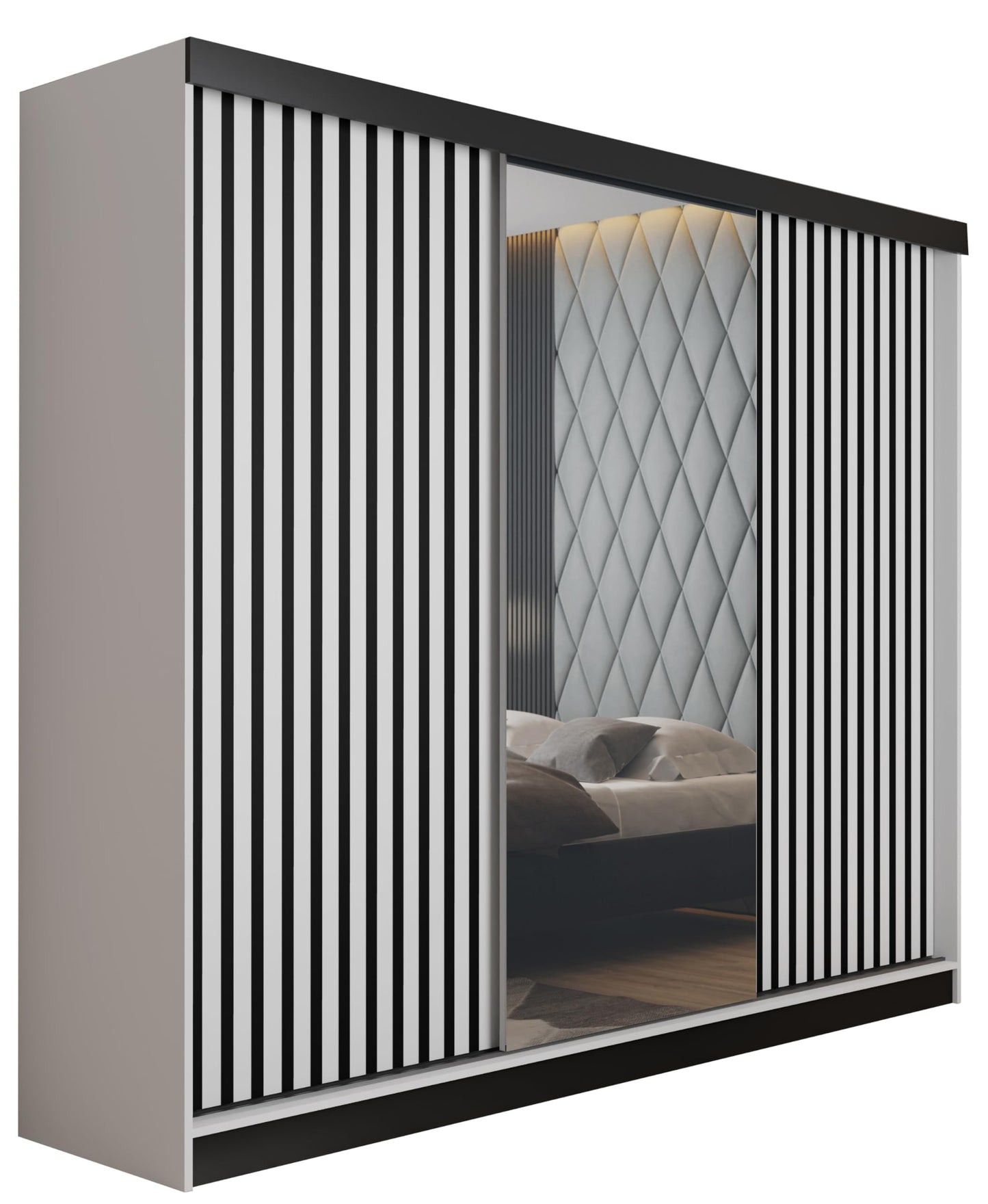 KIER FURNITURE Mehrzweckschrank Malani 200 Schiebetürenschrank - Eleganter Kleiderschrank Schrank Garderobe Spiegel - Wohnzimmerschrank Schiebetüren - Graphit Anthrazit 200x205x59 cm