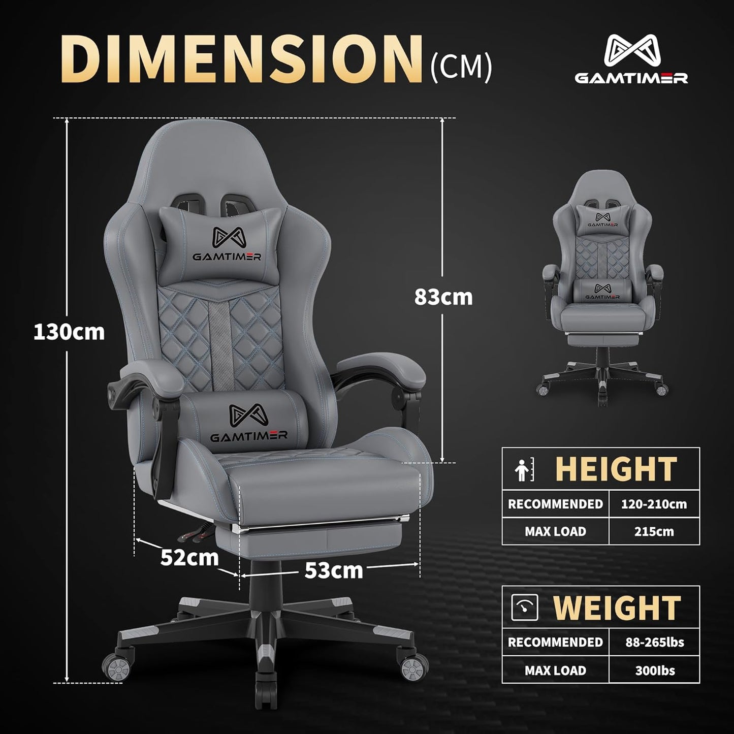 Gaming Chair, Ergonomic Office Chair, PC Chair, Gaming Chair, Lumbar Cushion and Footrest, PU Leather Gamer Chair, Adjustable Backrest from 90-155°, Height Adjustable 360° Swivel Chair (Pink)