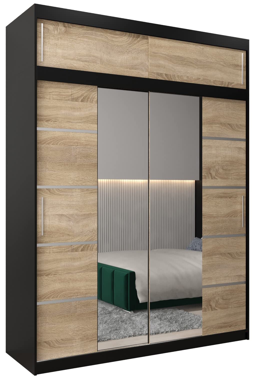 MEBLE KRYSPOL Verona 4 250 Bedroom Wardrobe Sliding Doors Cabinet with Mirror Wardrobe with Mirror Sliding Door Wardrobe Sliding Doors - 250 x 240 x 62 cm - Sonoma with Extension