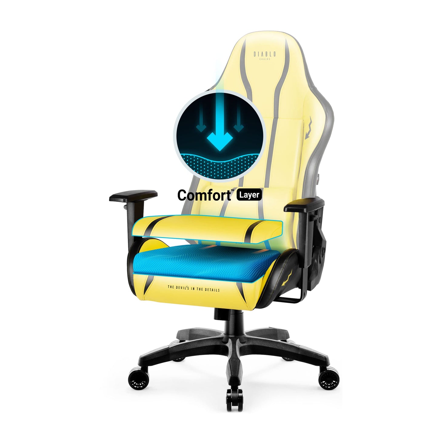 Diablo X-One 2.0 Gaming Stuhl Gamer Chair Bürostuhl Schreibtischstuhl Verstellbare Armlehnen Ergonomisches Design Nacken/-Lendenkissen Wippfunktion Aqua Blue Normal (L)