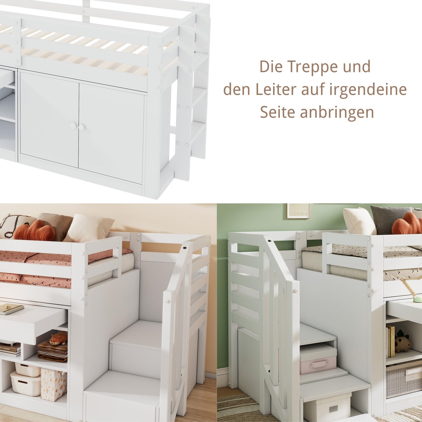 xixiworkshop Kinderbett 90x200cm Ausziehbett Bett mit Stauraum und USB-Steckdose/Mehreren Ablagefächern multifunktionales Jugendbett/Gästebett/Doppelbett mit Stauschrank Lattenrost,Ohne Matratze,Grau