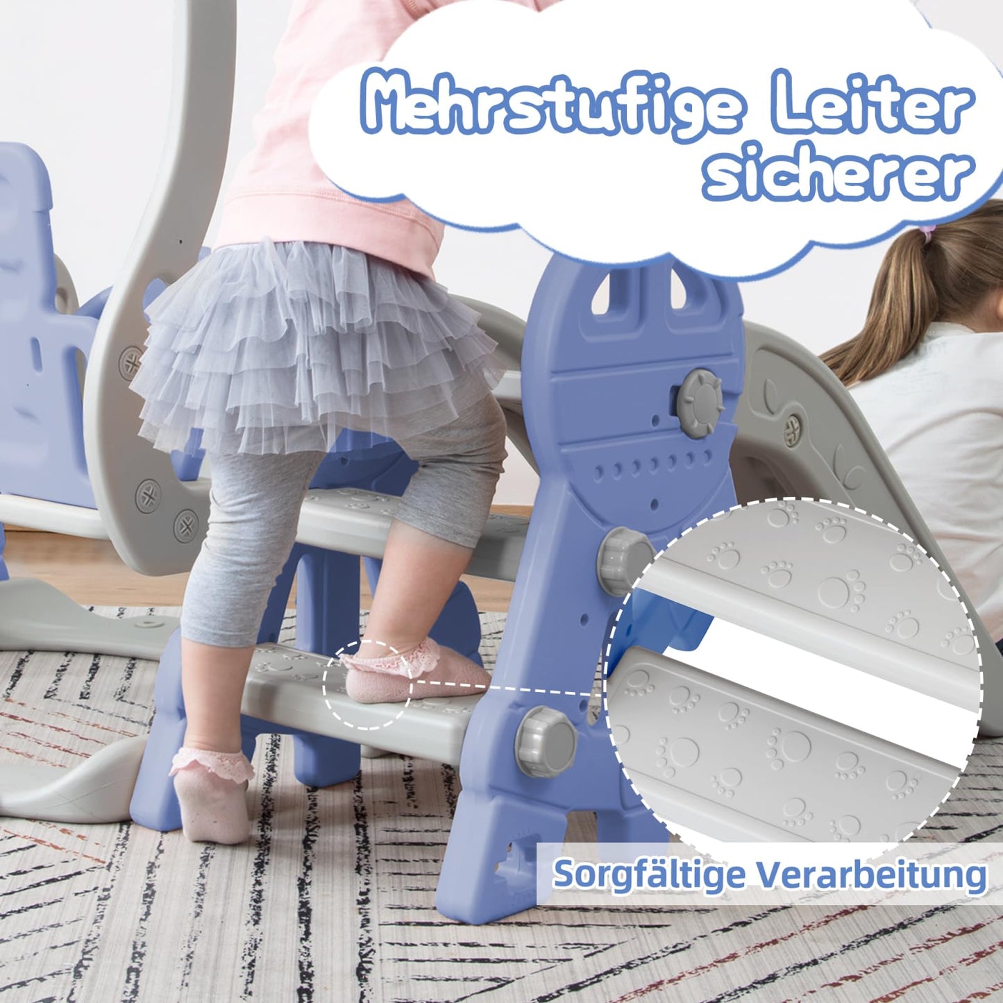 DADEA 6 in 1 Kinderrutsche mit Korb, Rutsche und Schaukel für Kinder im Freien Grün, 150 × 150 × 115 cm, Babyschaukel und Rutsche für Kinder zu Hause Schaukel Kinderrutsche, Grün