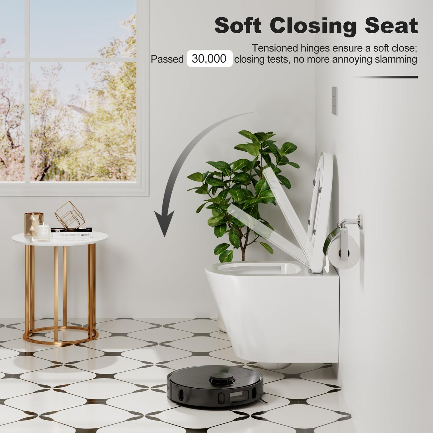 Hängend WC Spülrandlos Toilette, Wand-WC Set aus Keramik mit Toilettendeckel Abnehmbaren Absenkautomatik Effizienter Spültechnik Hängetoilette, D-Form,Lang 51cm, Weiß