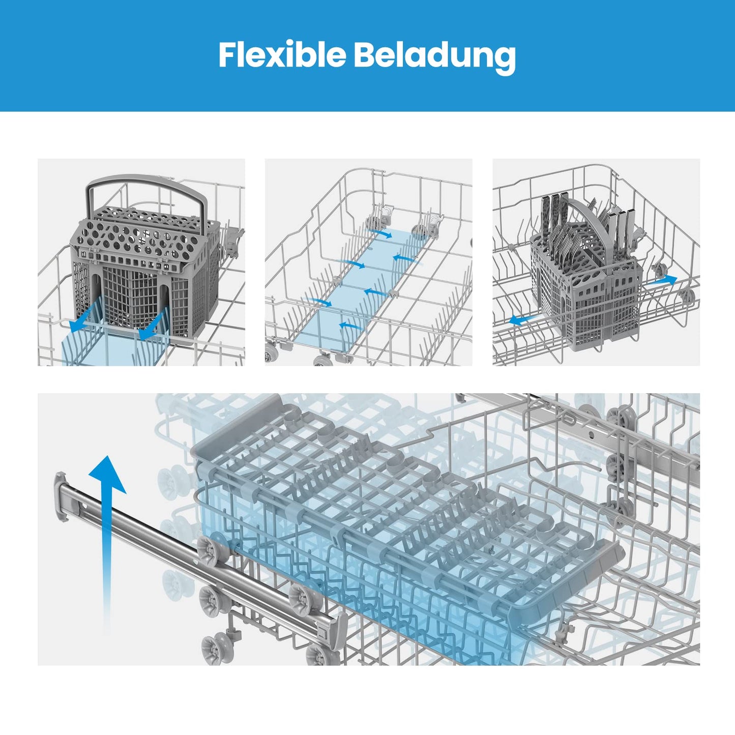 Midea MDWEU1435XSS-W Dishwasher, Integrated, 14 Place Settings, 60 cm, Partially Integrated with WiFi, Extra Drying, 7 Programmes, 47 dB, 0-24 Hours Start Time Delay, Stainless Steel