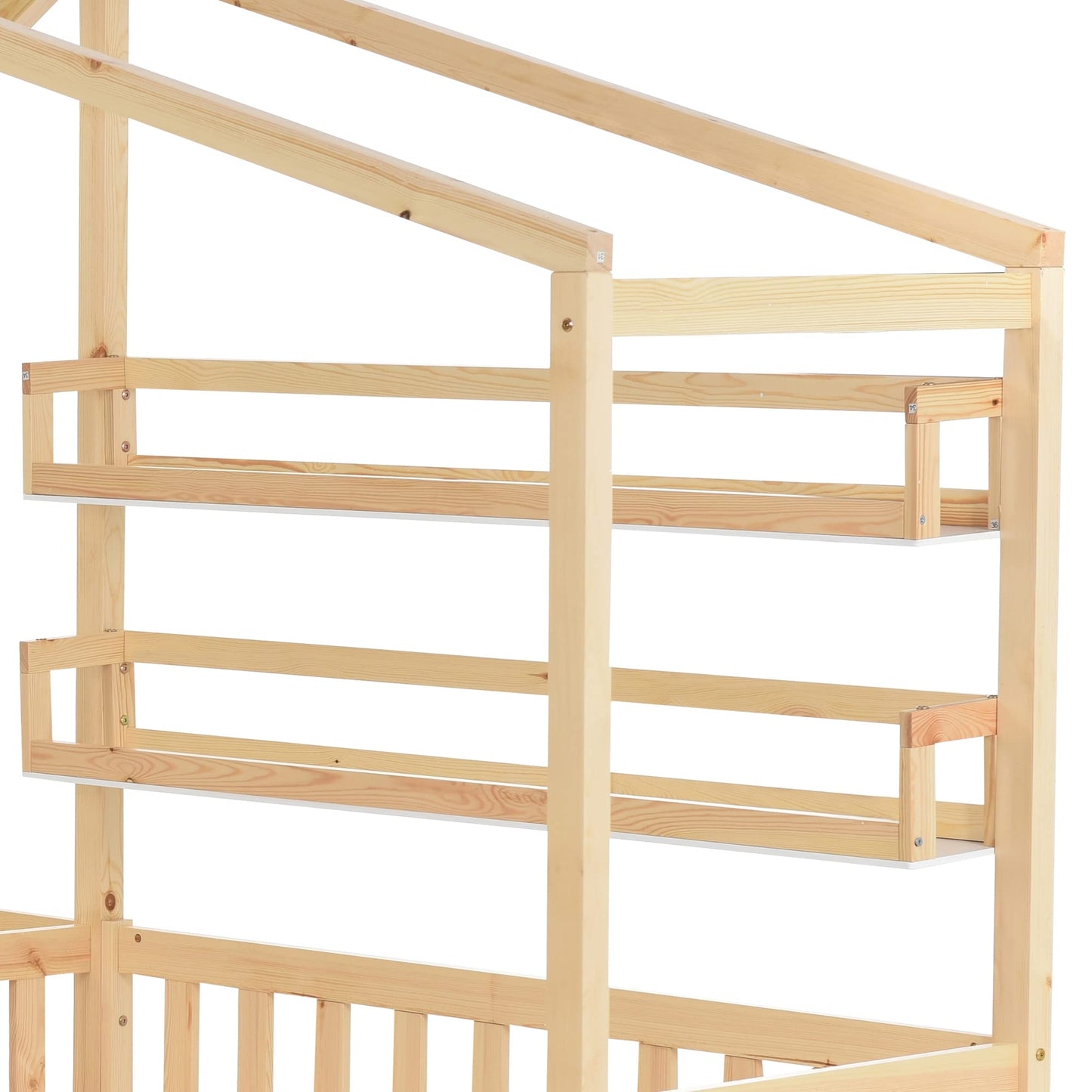 Merax Hausbett 90x200 cm mit 2 Schubladen, für 2 Kinder Doppelbett, Vielseitiges Holz Baumhausbett für Mädchen & Jungen, Stabil Spielbett Gitterbett mit Rausfallschutz und Lattenrost, Weiß