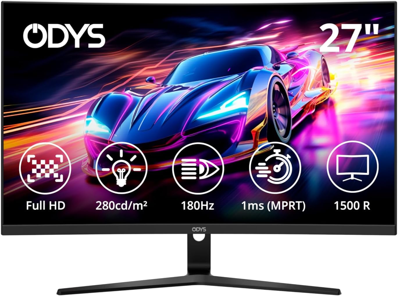 ODYS i27-Q-180-27 Inch Gaming Monitor (69 cm Screen, WQHD, 2,560 x 1,440 Pixels, 180 Hz, 1ms Response Time (MPRT), Fast IPS Panel, 120% sRGB, FreeSync, 2x HDMI, 2x Display Port)
