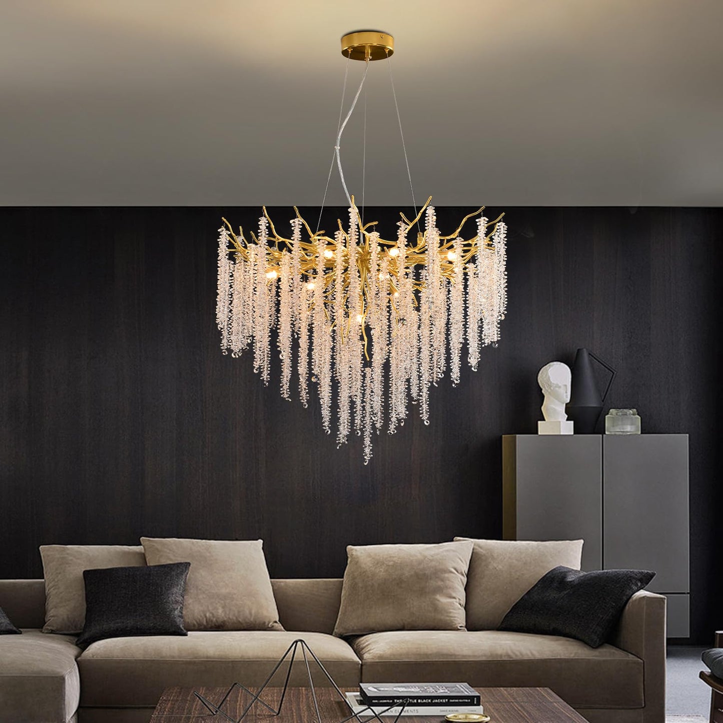 AHXIAOZN Modern Kronleuchter Kristall Leuchte,Luxus Kristall Pendelleuchte,Dimmbar Rund Kristall Hängeleuchte,für Esszimmer, Küche, Wohnzimmer, Schlafzimmer, Flur, Café,Bar(Gold,60cm)
