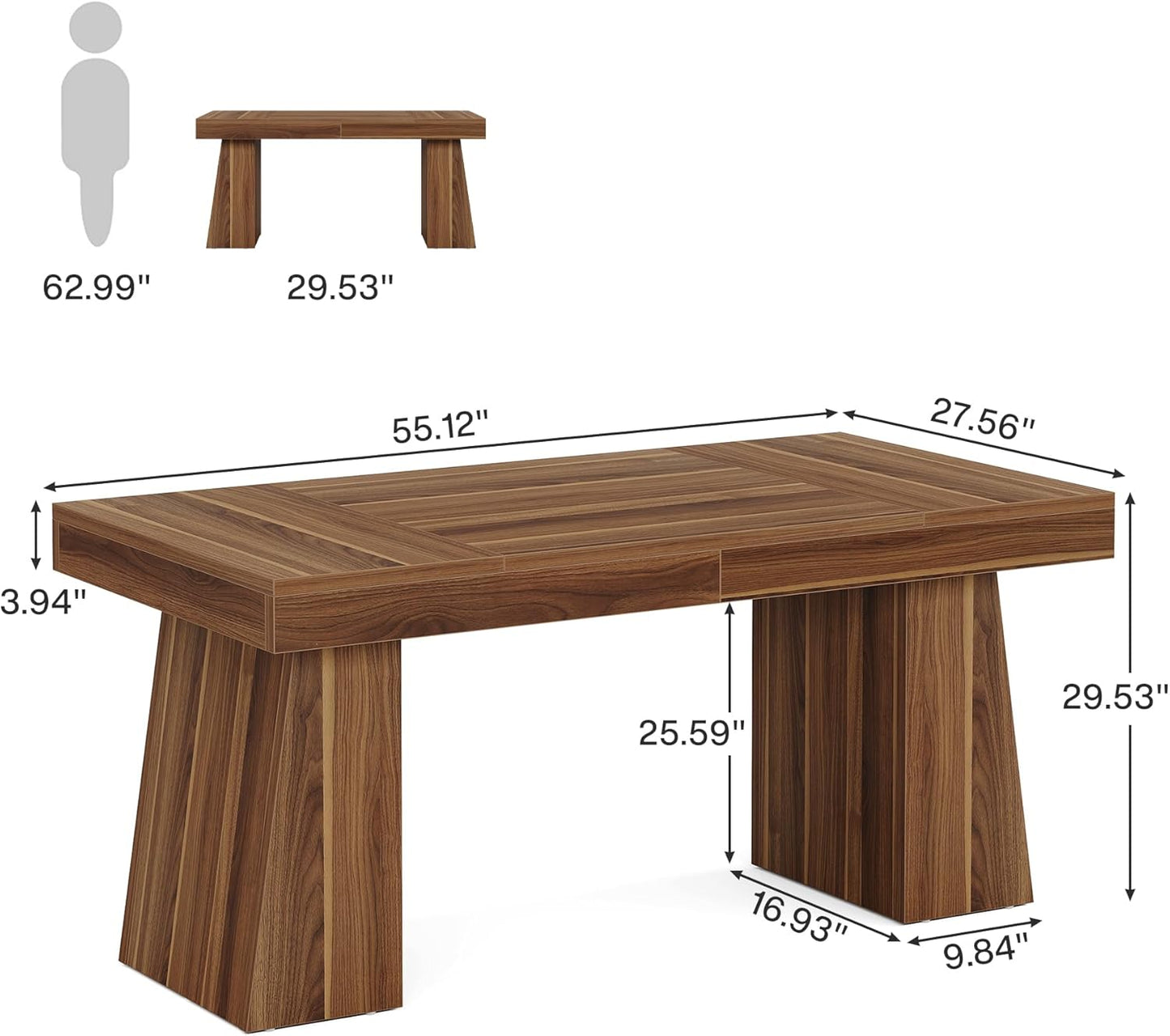 Tribesigns 140 cm Schreibtisch, Moderner Home-Office-Schreibtisch mit Doppeltem Trapezfuß, Holz-Computertisch, Business-Arbeitsplatz, Kleiner Konferenztisch, Braun