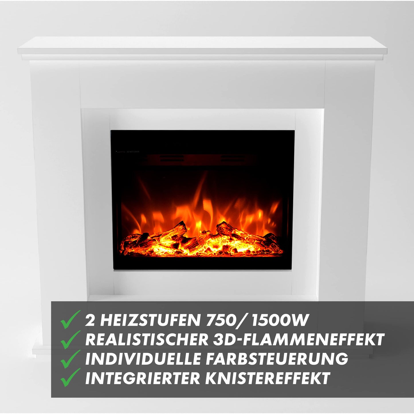 GLOW FIRE Elektrokamin mit Heizung und Kaminfeuer (Standkamin Europa) - elektrischer Kamin mit LED-Feuer in 3 Farben, Heizlüfter, Holz-Deko & Fernbedienung, 111x101x33 cm, Schwarz