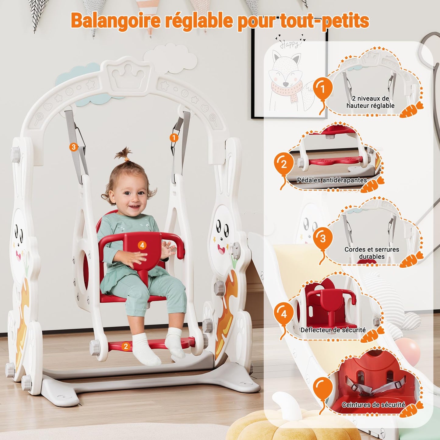 DADEA 6 in 1 Kinderrutsche mit Korb, Rutsche und Schaukel für Kinder im Freien Grün, 150 × 150 × 115 cm, Babyschaukel und Rutsche für Kinder zu Hause Schaukel Kinderrutsche, Grün