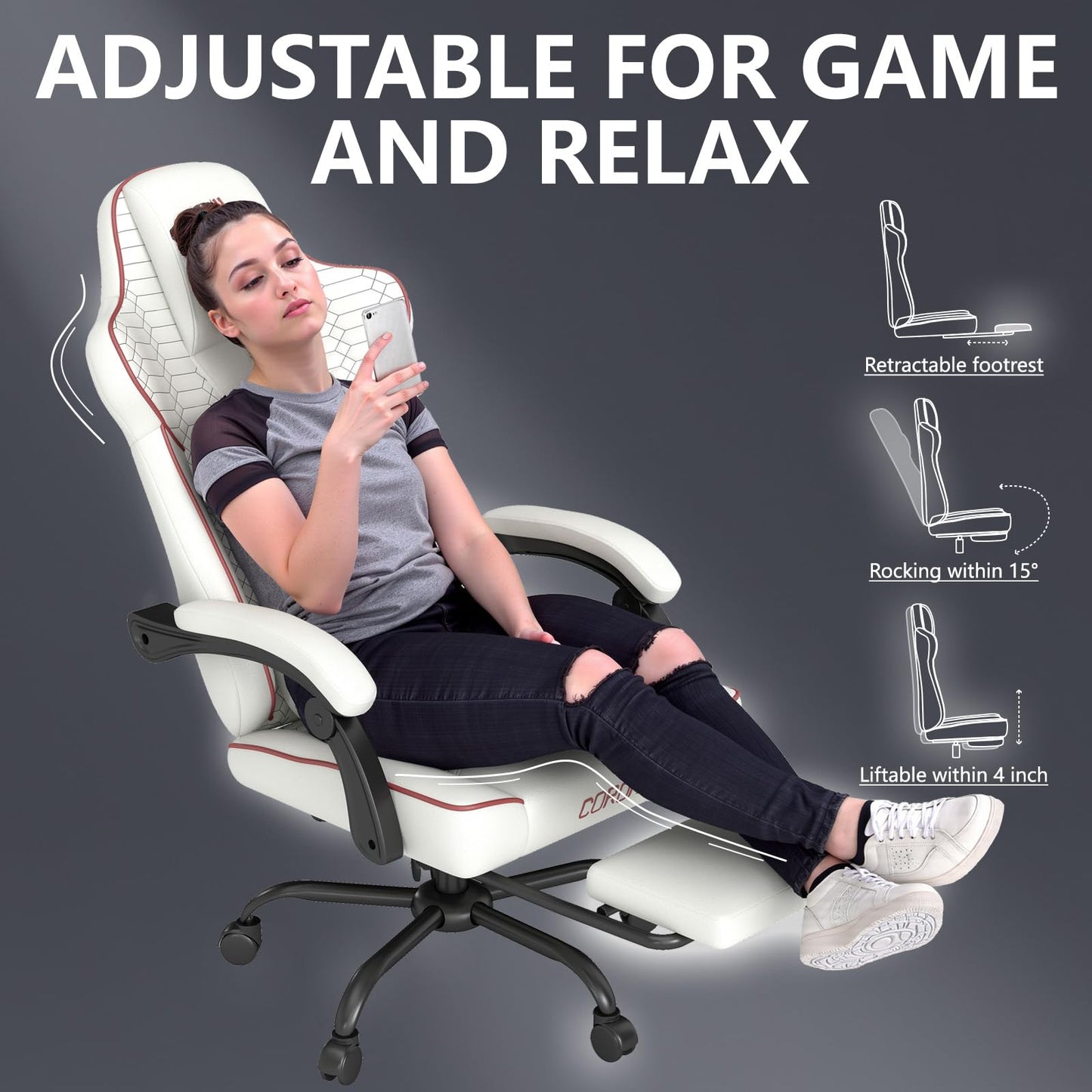 NSMAZXO Gaming Stuhl Ergonomisch mit Verstellbarer Rückenlehne & 360° Drehfunktion - Bürostuhl für Erwachsene/Jugendliche 150KG,PC-Stuhl Stoff in Grün für Homeoffice/Gaming