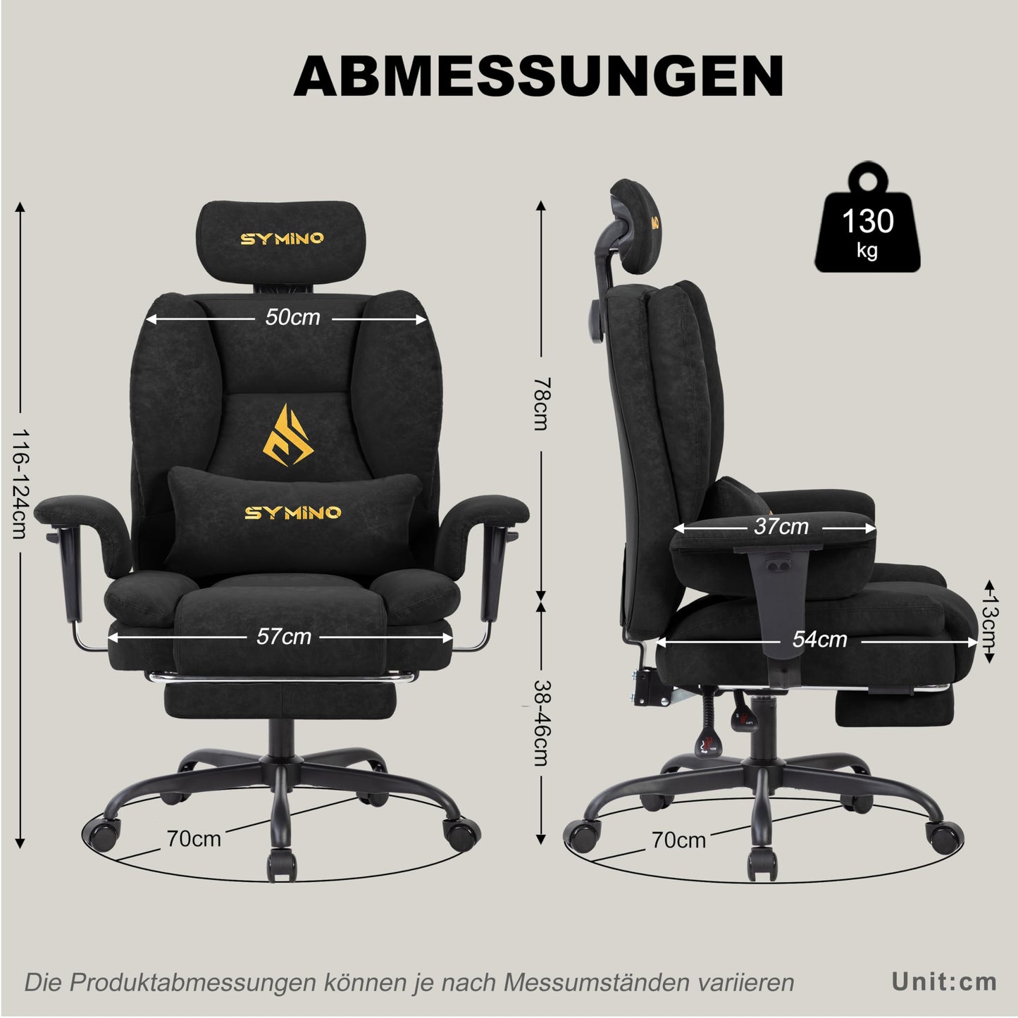 Symino Gaming Stuhl Chefsessel Bürostuhl Ergonomisch, Wildlederimitat Schreibtischstuhl mit Fußstütze Höhenverstellbarer Office Chair Computerstuhl 130kg, Schwarz