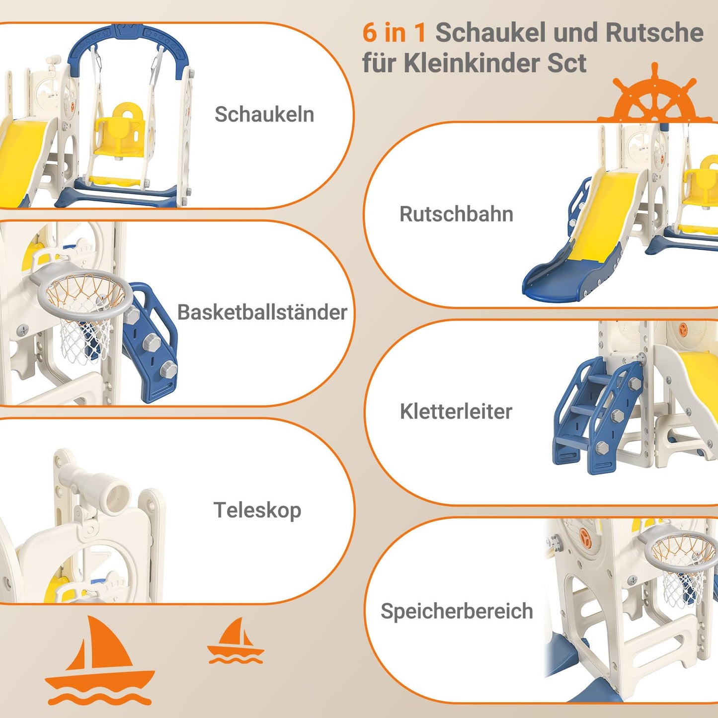BestAlice 4 in 1 Kinderrutsche Set für Outdoor und Innen, Spielplatz mit Schaukel, Basketballkorb, Kletterleiter, Indoor- und Outdoor-Spielset, 18 Monate + (Blau)