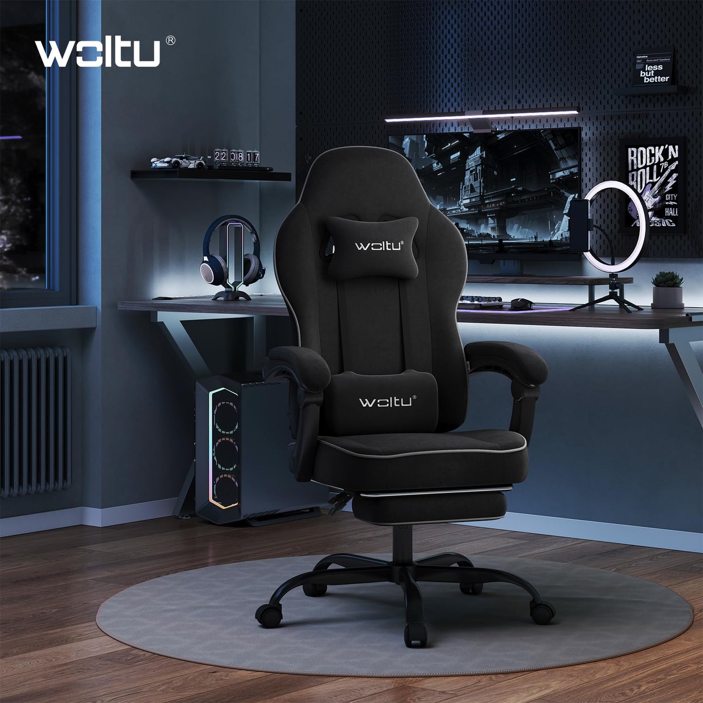 WOLTU Gaming Chair with Pocket Spring Cushion, 150 kg Weight Capacity, Ergonomic Swivel Chair, with Pillow, Lumbar Cushion, Footrest, Mesh, Pink, GS16rs