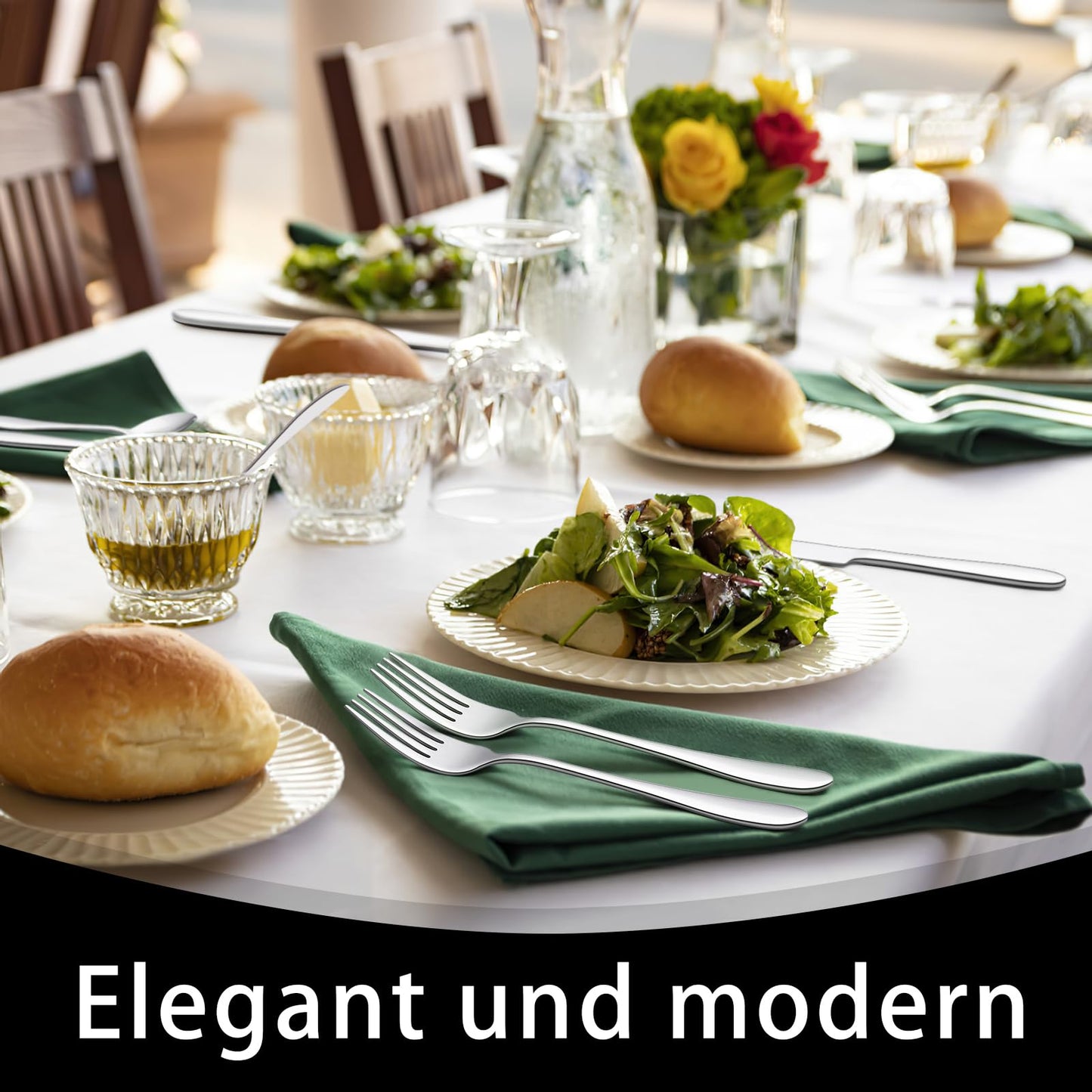 Terlulu 36 teiliges Edelstahl Besteckset mit Steakmesser, Besteck Set 6 Personen, Elegantes Essbesteck Set mit Messer Gabel Löffel, Tafelbesteck für Haus/Party/Restaurant, Spülmaschinenfest