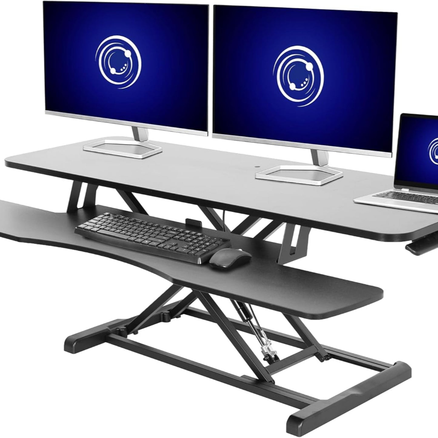 VIVO 32” Stehpult-Konverter mit höhenverstellbarem Aufsatz, Steh-Sitz-Arbeitsplatz für zwei Monitore und Laptop, mit breiter Tastaturablage, Schwarz, DESK-V000K