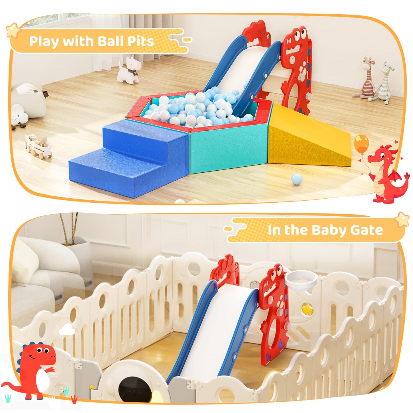 Krovtoy Kleinkindrutsche mit Weihnachtselch-Motiv, freistehende Kleinkindrutsche mit Golf-Set, Babyrutsche, Spielplatzgerät, für den Innen- und Außenbereich (Grau Beige - 6 in 1)