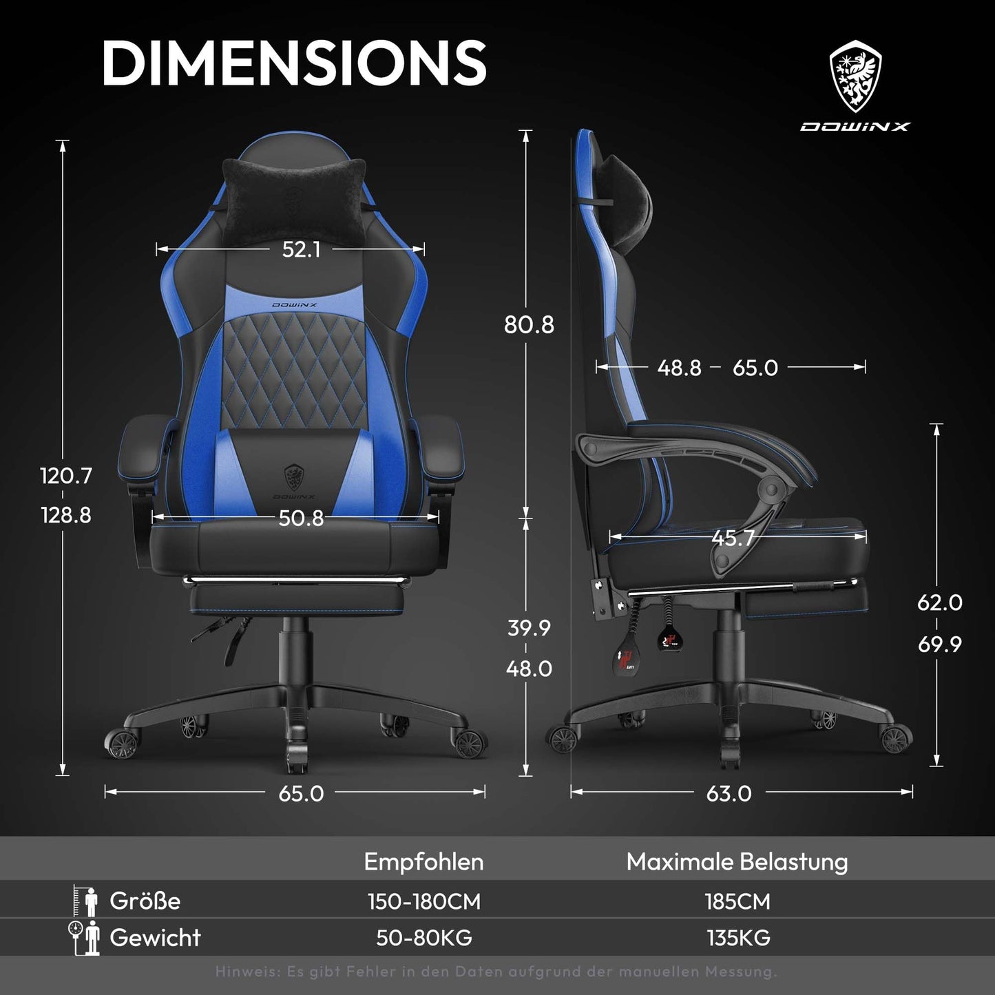 Dowinx Gaming Chair, Racing Gamer Chair, Ergonomic Gaming Chair with Lumbar Support, Gaming Chair, PU Leather, 150 kg, Black Purple
