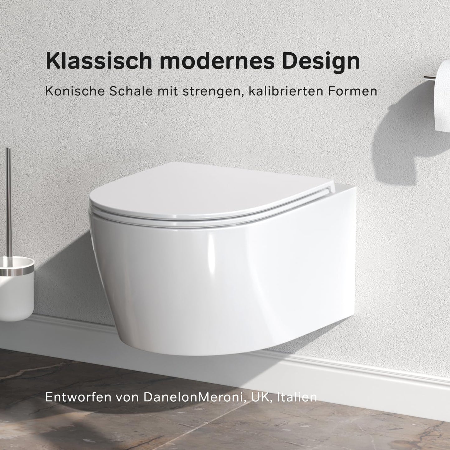 AM.PM X-Joy S - Spülrandlos Hänge WC, Tiefspül Toilette FlashClean, Wand WC mit Toilettendeckel mit Absenkautomatik, Hänge Toilette aus Keramik, Weiß, 50 cm lang