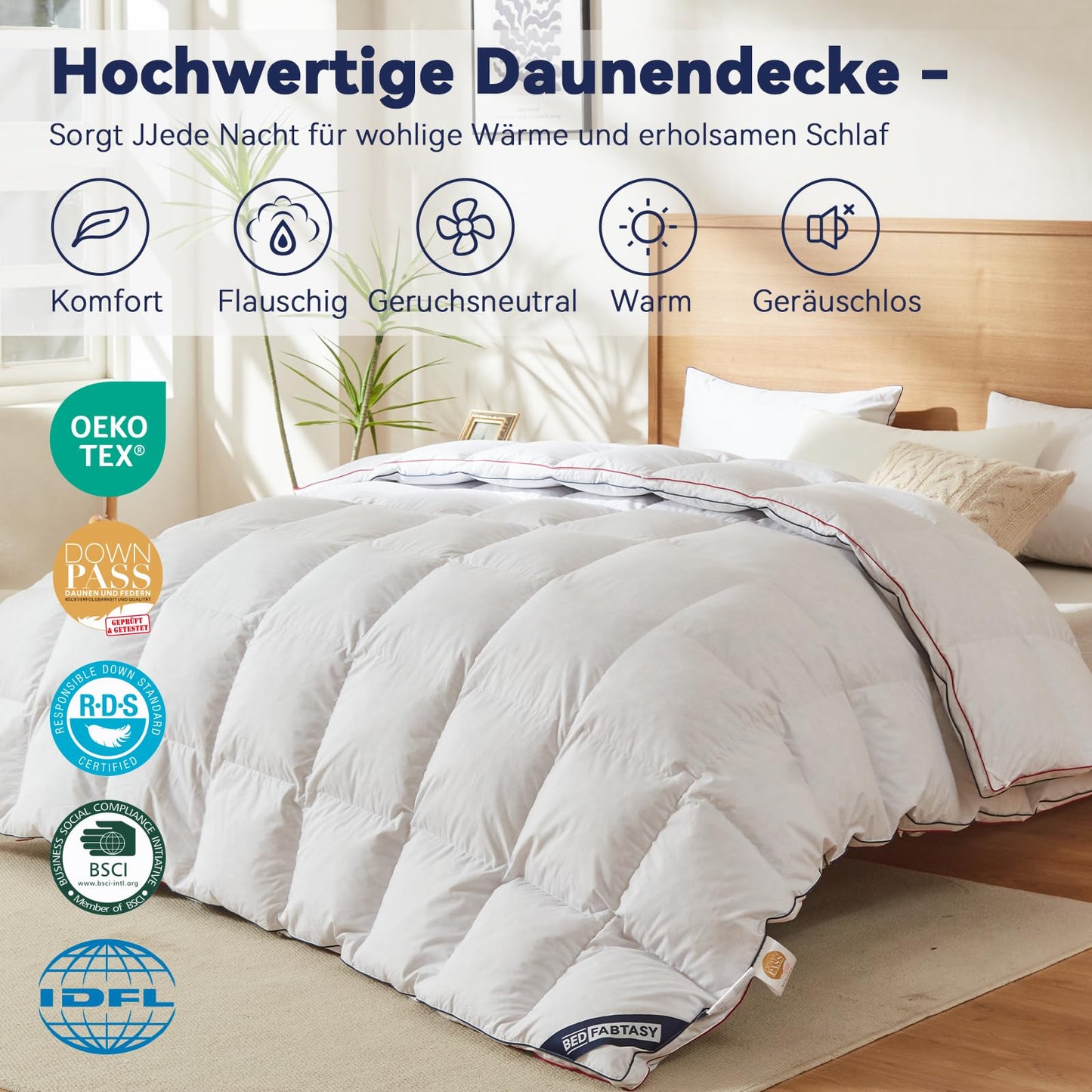 Premium Down Duvet 135 x 200 cm Summer Duvet, Lightweight Summer Duvet 135 x 200 cm with Premium Goose Down and Feathers, 100% Silent Organic Cotton, Oeko-Tex 100, Down Pass, RDS Certified