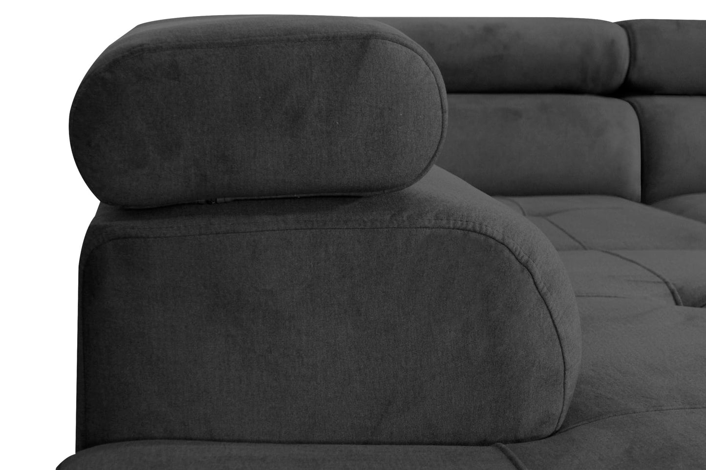 Aller L-Shaped Corner Sofa with Sleep Function and Bed Box in Jasmine, Left Ottoman (Dark Grey)