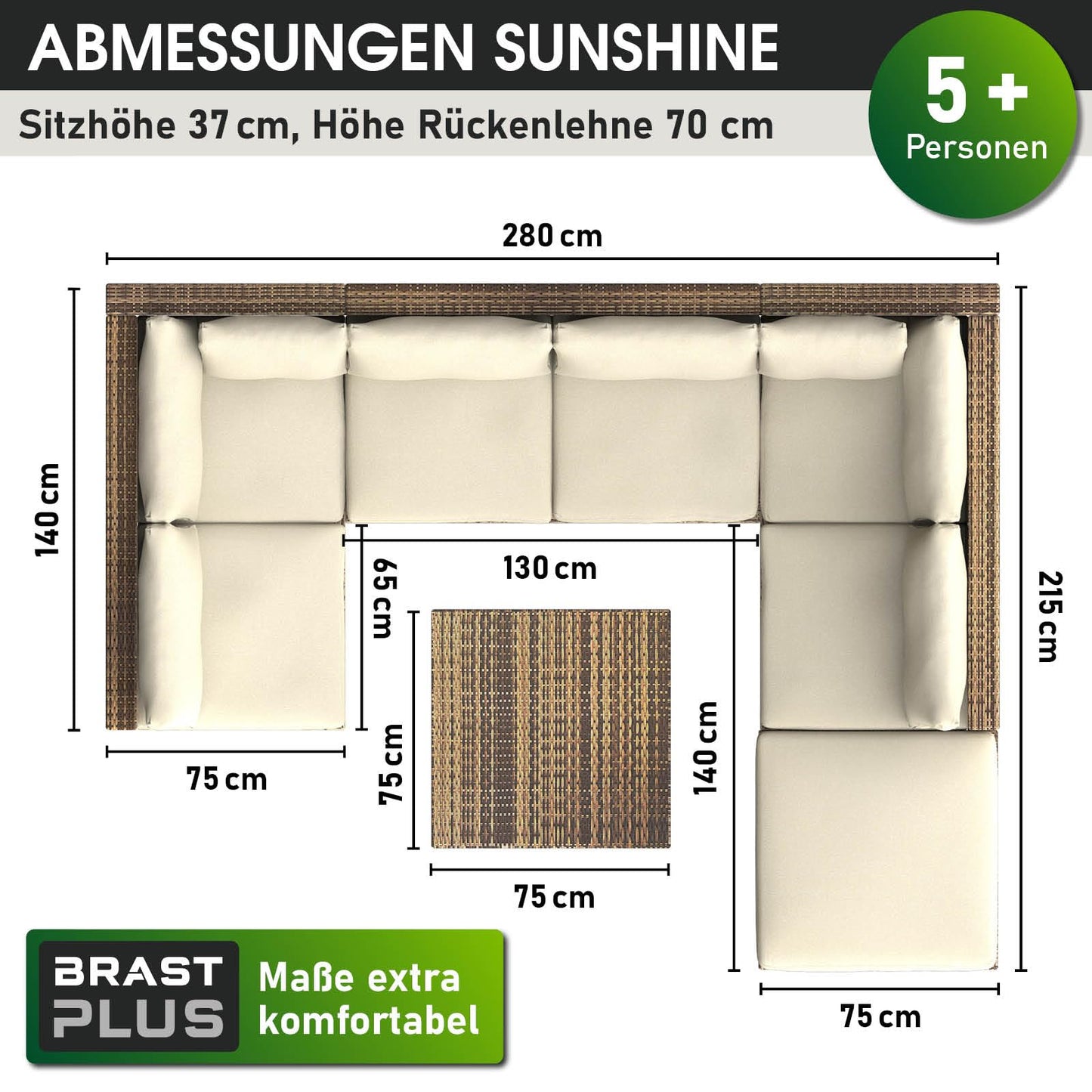 BRAST® Gartenmöbel Lounge Set | 4-5 Personen viele Modelle & Farben | inkl. extra Dicke Kissen | TÜV geprüft | Outdoor Loungemöbel Sitzgruppe Essgruppe Garnitur | Harmony Schwarz