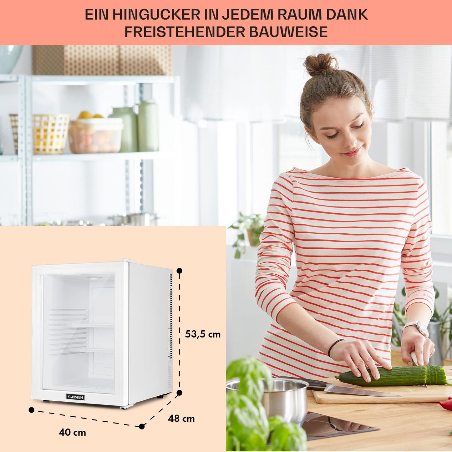 Klarstein Kühlschrank, Mini Kühlschrank mit Glastüre, Mini-Kühlschrank für Getränke, Snacks & Kosmetik, Kühlschrank Klein & Leise, Verstellbare Ablagen, Kleiner Skincare Kühlschrank 12-18°C, 23L