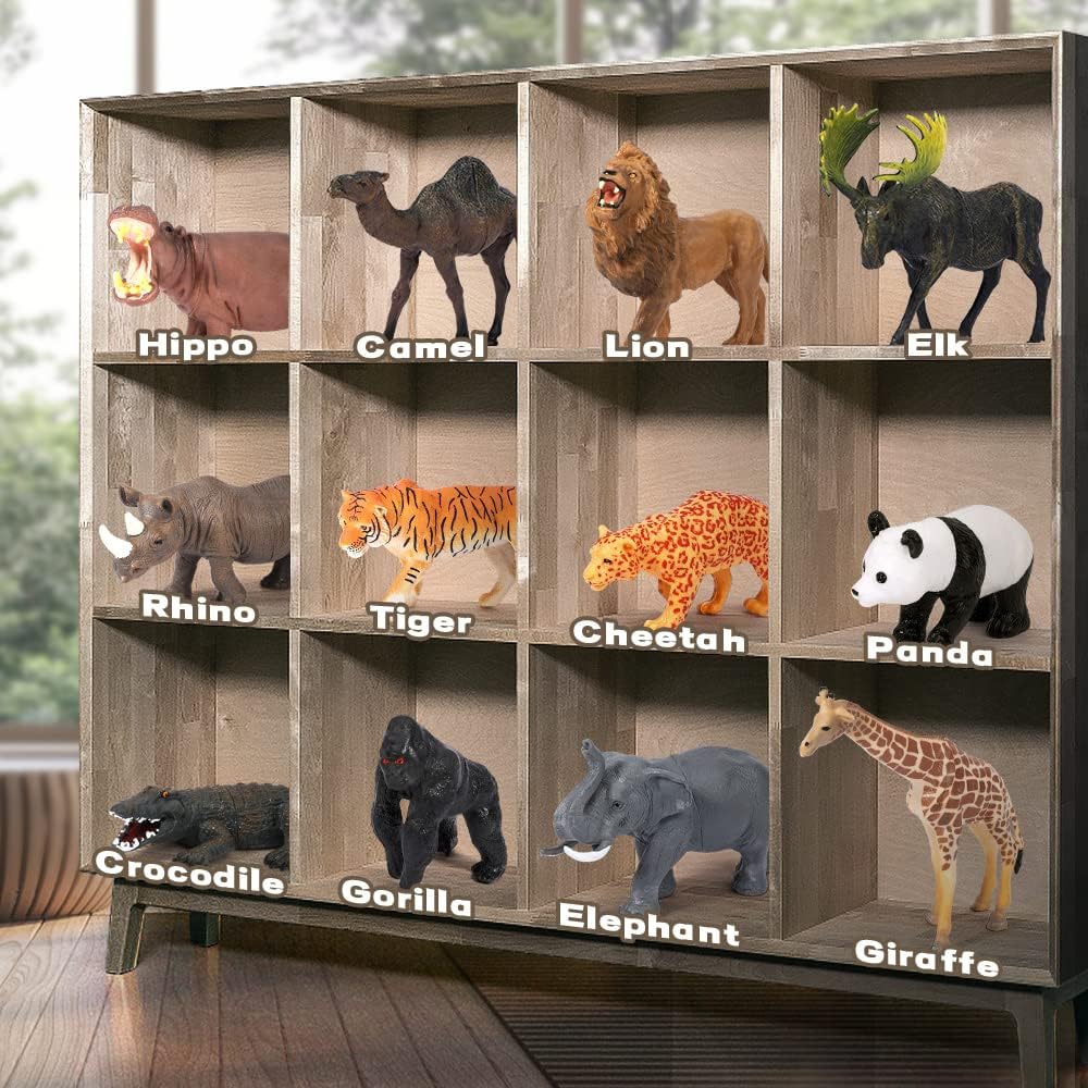 FRUSE Animal Figures Toy, Pack of 12 Realistic Animal Figures, Wild Animals Toy Set with Lion, Tiger, Elephant, Safari Animals Figures, Educational Toy, Gifts for Children from 3 4 5 6 7 8 Years