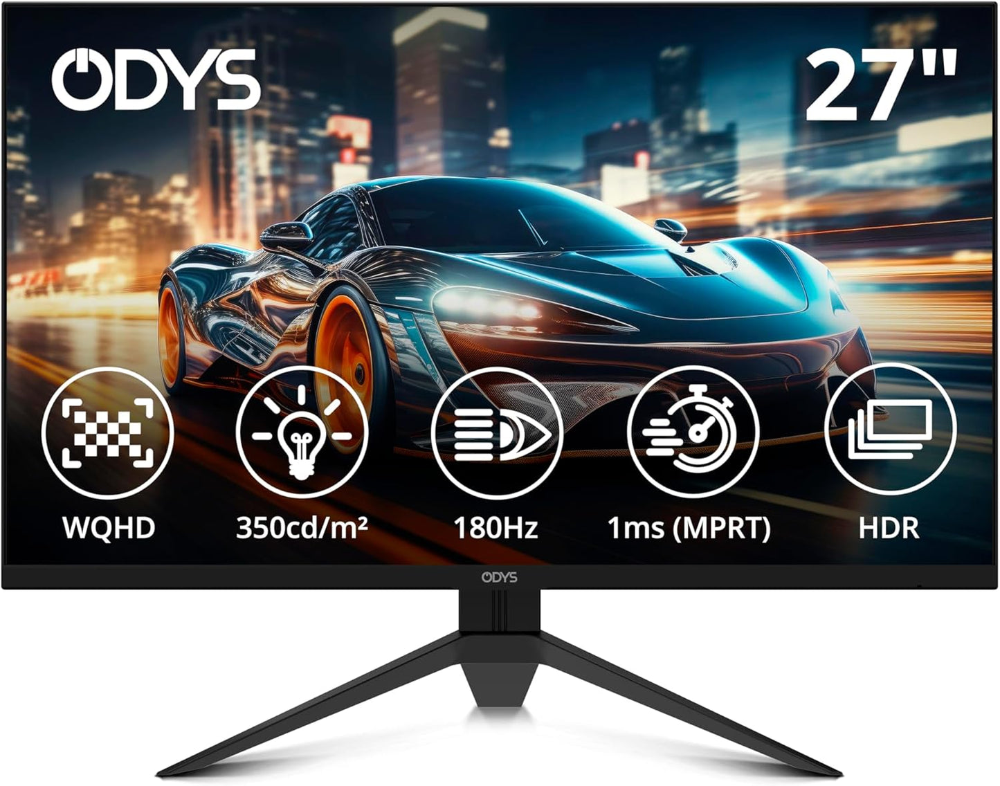 ODYS i27-Q-180-27 Inch Gaming Monitor (69 cm Screen, WQHD, 2,560 x 1,440 Pixels, 180 Hz, 1ms Response Time (MPRT), Fast IPS Panel, 120% sRGB, FreeSync, 2x HDMI, 2x Display Port)