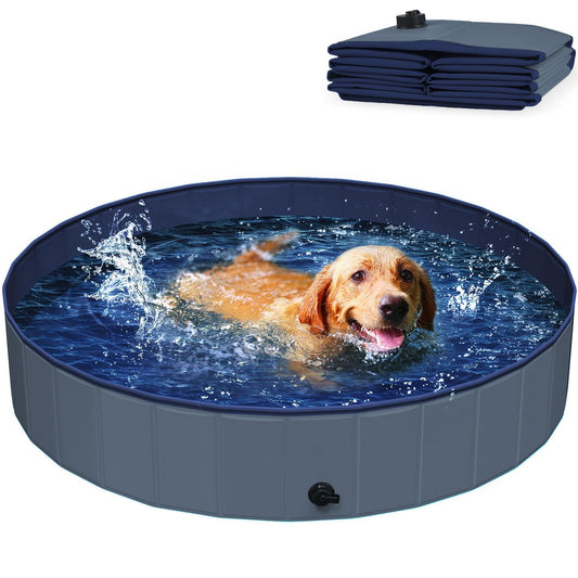 Kugooyi Hundepool fur Große Hunde, Faltbarer Haustier Planschbecken Hundebadewanne Hundeschwimmbad (120 x 30cm Grau)