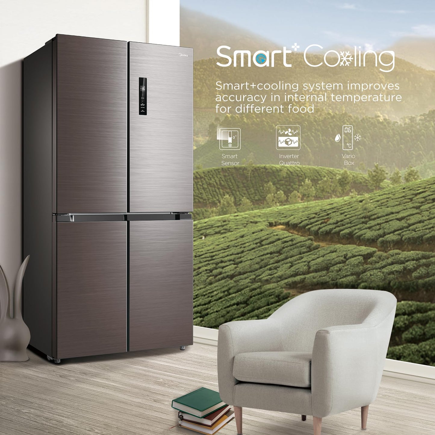 Midea MDRF632FIE28 Multi Door Fridge/Freezer Combination / 177.5 cm Height / 83.3 cm Width / 65.3 cm Depth / NoFrost / 295 kWh per Year / 305 L Fridge Capacity / 169 L Freezer Capacity / Plasma Pure /